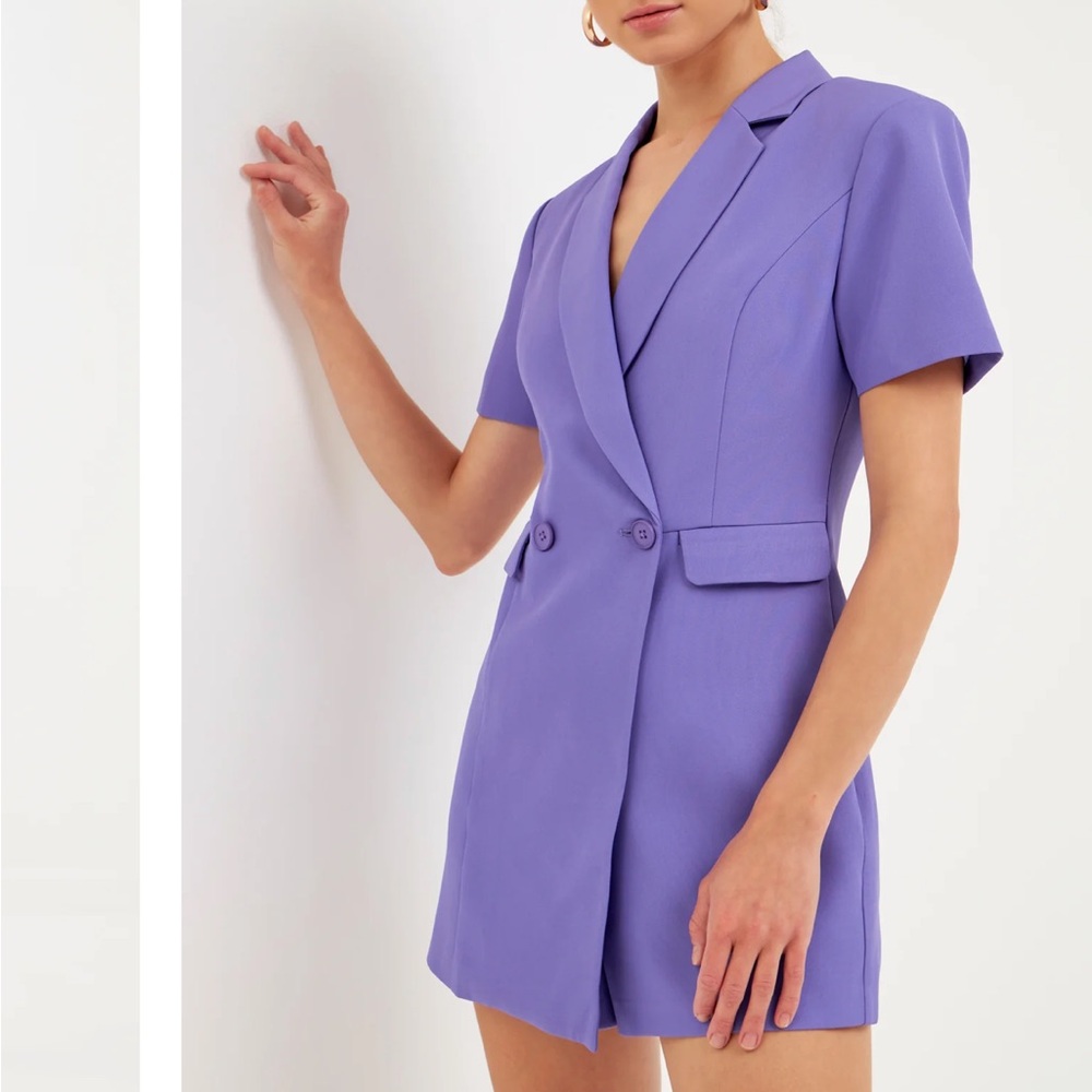 Purple SHORT SLEEVE BLAZER ROMPER